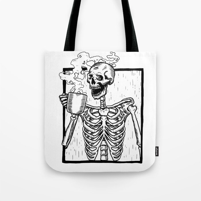 Skeleton Drinking a Cup of Coffee Tote Bag