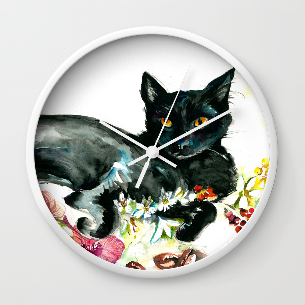 Coffee Orchid And Black Cat Vintage Style Large Format Xxl Wall