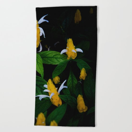 Golden shrimp plant. Flowers. Beach Towel