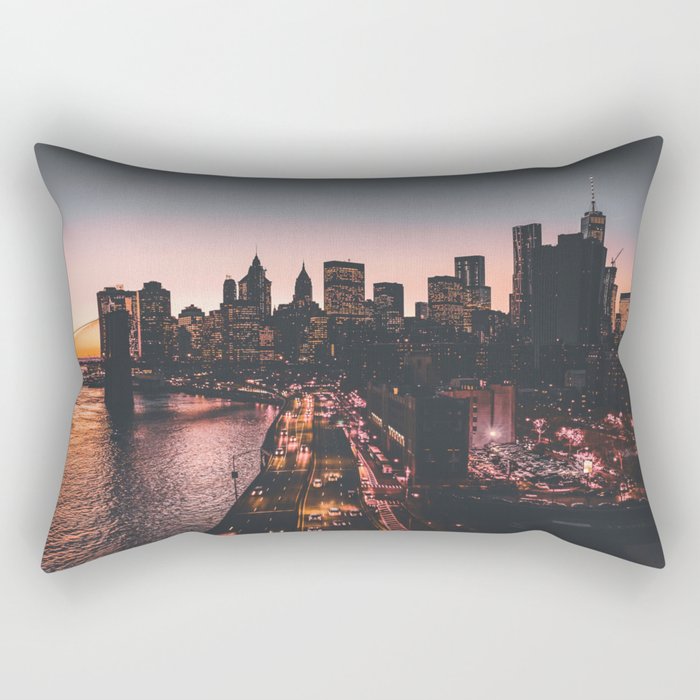 New York City Manhattan skyline and Brooklyn Bridge at sunset Rectangular Pillow