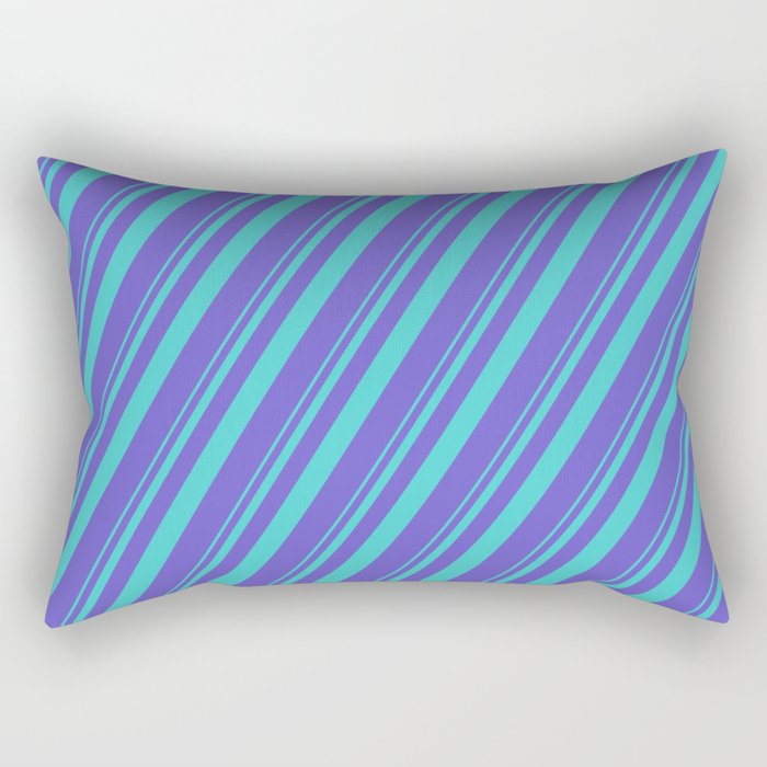 Turquoise & Slate Blue Colored Stripes/Lines Pattern Rectangular Pillow
