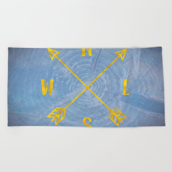 Compass Tree Gold on Blue Beach Towel
