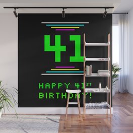 [ Thumbnail: 41st Birthday - Nerdy Geeky Pixelated 8-Bit Computing Graphics Inspired Look Wall Mural ]