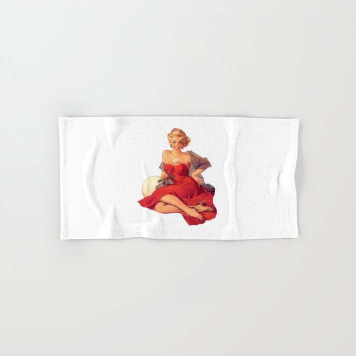 Sexy Blonde Pin Up With White Rose and Red Dress Vintage  Hand & Bath Towel