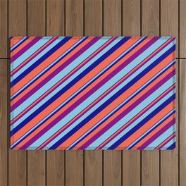 [ Thumbnail: Purple, Sky Blue, Dark Blue, and Red Colored Lines/Stripes Pattern Outdoor Rug ]