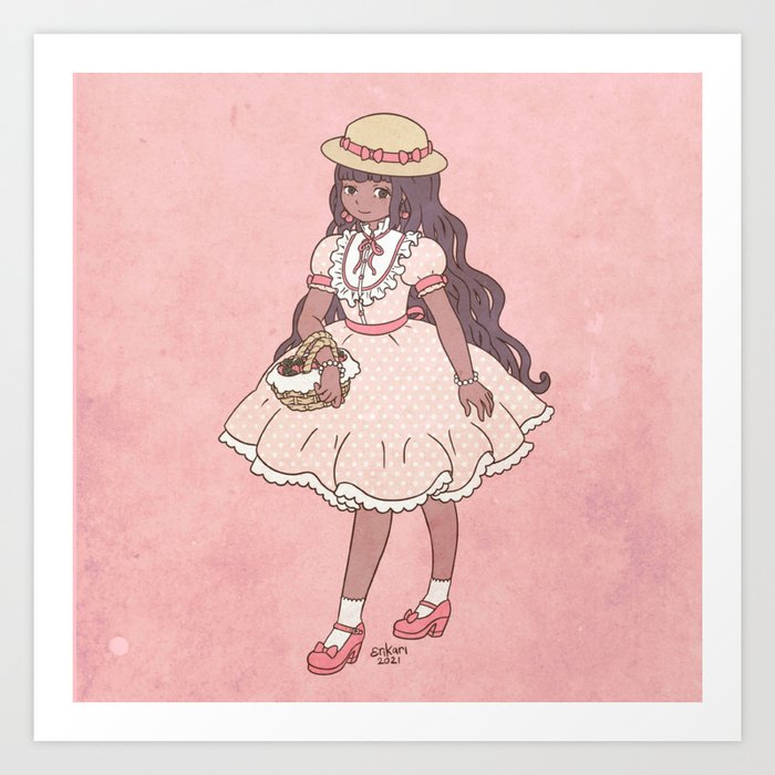 Lolita with strawberry basket Art Print
