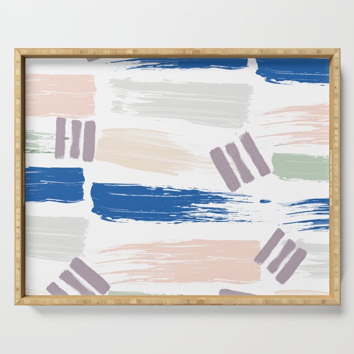 Abstract coral navy blue mint green acrylic brushstrokes Serving Tray