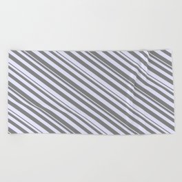 [ Thumbnail: Grey & Lavender Colored Striped Pattern Beach Towel ]