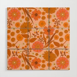 Seventies Flower Garden-Pink Orange Mustard Wood Wall Art