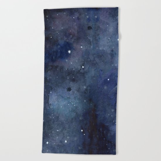 Night Sky Stars Galaxy | Watercolor Nebula Beach Towel