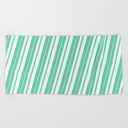[ Thumbnail: Aquamarine and Mint Cream Colored Stripes Pattern Beach Towel ]
