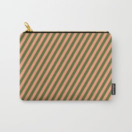 [ Thumbnail: Light Salmon & Dark Olive Green Colored Lined Pattern Carry-All Pouch ]