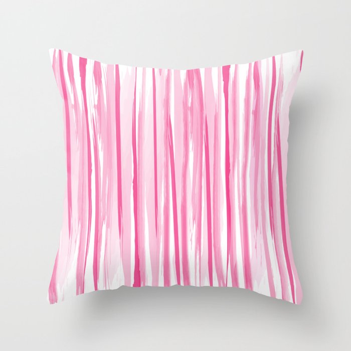 Pink watercolor stripes pattern Throw Pillow