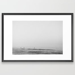 Surfers - Black and White Ocean Photography Huntington Beach California Framed Art Print