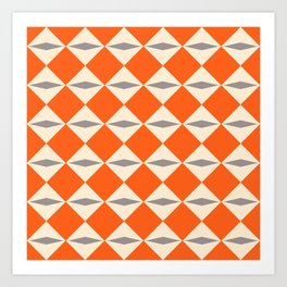 Geometric Diamond Pattern 821 Orange Gray and Beige Art Print