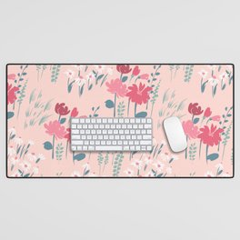 Pink Mint Meadow Florals Desk Mat