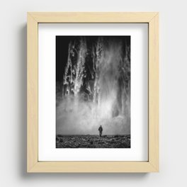 In solitude | Travel photography Iceland print - Skógafoss waterfall Recessed Framed Print