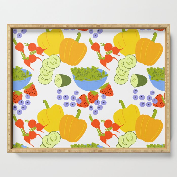 Retro Modern Summer Fruits and Vegetables White Serving Tray