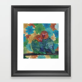 Two Colorful Lovebirds - colorful Flowers Framed Art Print