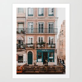 Café in the streets of Lisbon, Portugal | Street travel photography poster Art Print