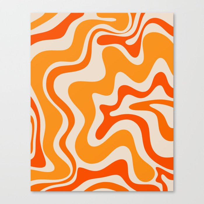 Retro Liquid Swirl Abstract Pattern in 70s Orange and Beige Canvas Print