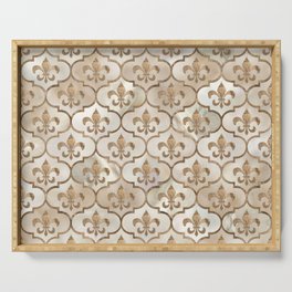 Fleur-de-lis pattern pearl and gold Serving Tray