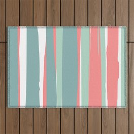 Festive, Abstract, Colorful Stripes, Coral and Teal Green Outdoor Rug
