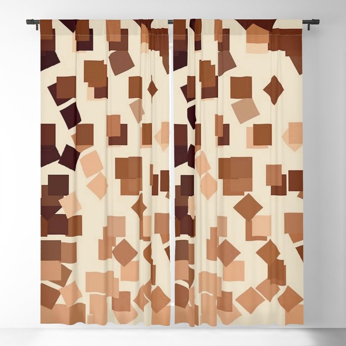 Modern Geometric Squares Neutral Brown Peach Beige Blackout Curtain