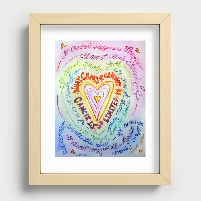 Rainbow Heart Colorful What Cancer Cannot Do Poem Recessed Framed Print