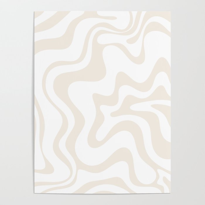 Liquid Swirl Abstract Pattern in Pale Beige and White Poster