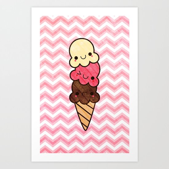 Kawaii Chevron Ice Cream Cone Pink Art Print