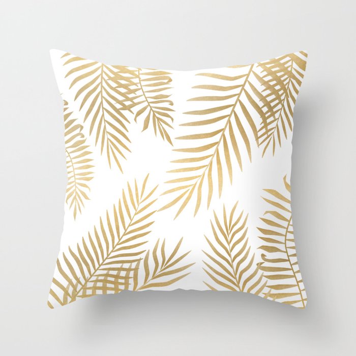 Gold palm leaves Throw Pillow