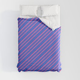 [ Thumbnail: Royal Blue & Hot Pink Colored Lines Pattern Duvet Cover ]