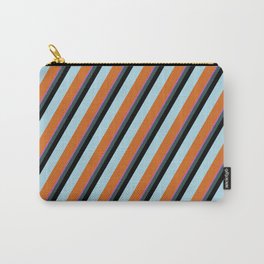 [ Thumbnail: Orchid, Dark Slate Gray, Black, Light Blue & Chocolate Colored Striped/Lined Pattern Carry-All Pouch ]