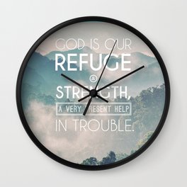 Typography Motivational Christian Bible Verses Poster - Psalm 46:1 Wall Clock