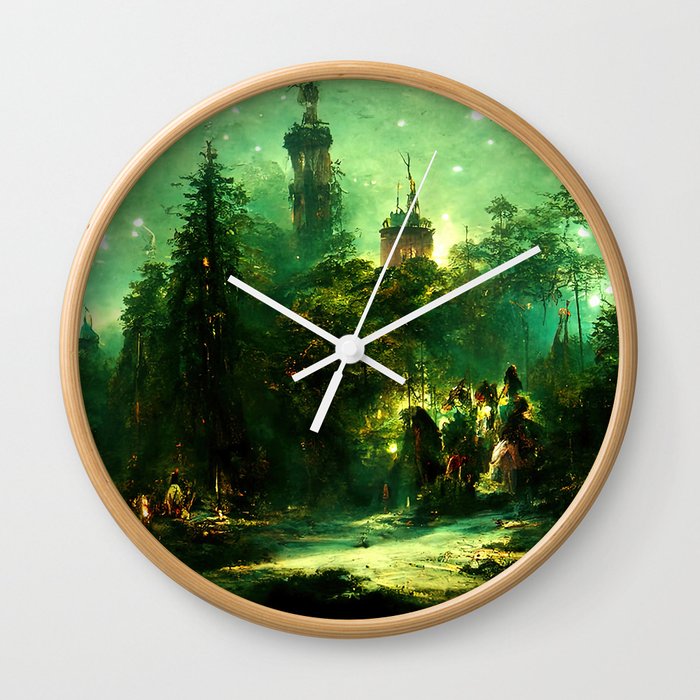 Walking into the forest of Elves Wall Clock