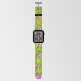 Retro Modern Cannabis And Flowers Pink And Green Apple Watch Band