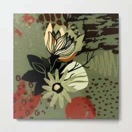 Abstract Flowers in Earth tones 2 Metal Print | Digital, Earthtones, Paper, Wood, Fabric, Collage, Abstractnew, Metal, Abstractflower, Pattern 