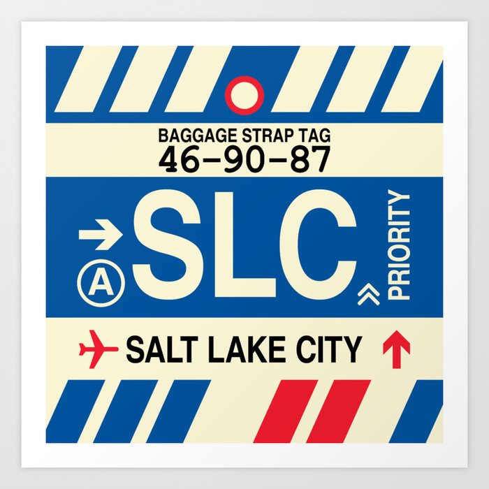 SLC Salt Lake City • Airport Code and Vintage Baggage Tag Design Art Print