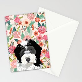 Bernedoodle floral pet portrait art print and dog gifts Stationery Card