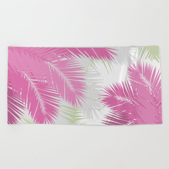 PINK TROPICAL PALM TREES Beach Towel