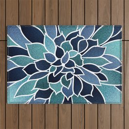 Festive, Flower Bloom, Navy Blue and Teal Outdoor Rug