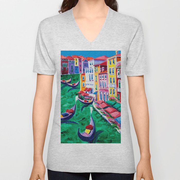 Oil painting of beautiful Venice, Italy on canvas. Modern Impressionism V Neck T Shirt