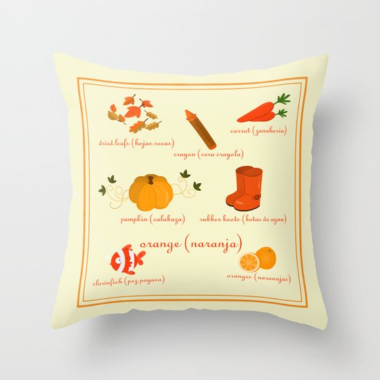 Colors: orange (Los colores: naranja) Throw Pillow