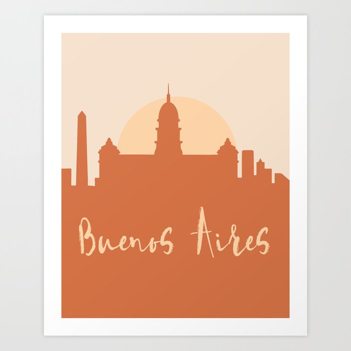 BUENOS AIRES ARGENTINA CITY SUN SKYLINE EARTH TONES Art Print