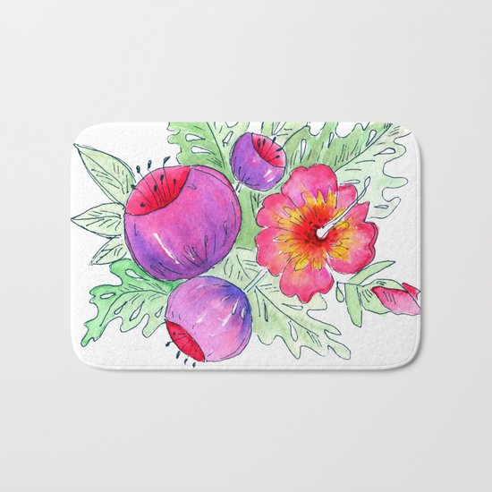 Tropical exotic flowers and leaves 2 . Bath Mat