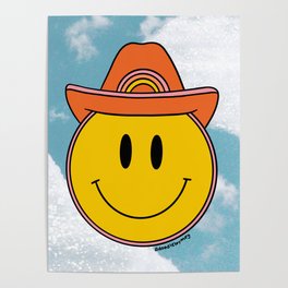 Cowboy Smiley Face Poster | Rainbow, Cowgirl, Curated, Drawing, Positive, Cowboyhat, Clouds, Cowboy, Sky, Happy 