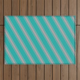 [ Thumbnail: Light Sea Green & Dark Gray Colored Stripes Pattern Outdoor Rug ]