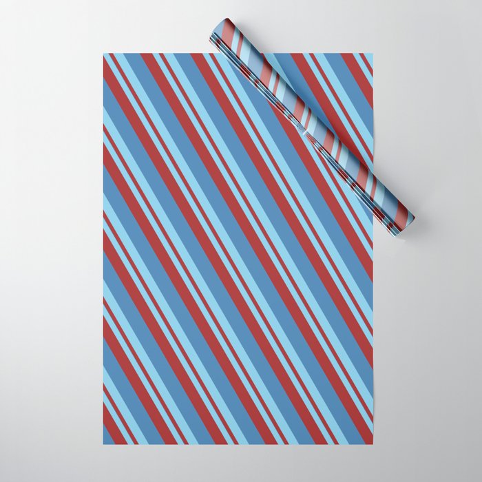 Sky Blue, Brown & Blue Colored Striped/Lined Pattern Wrapping Paper