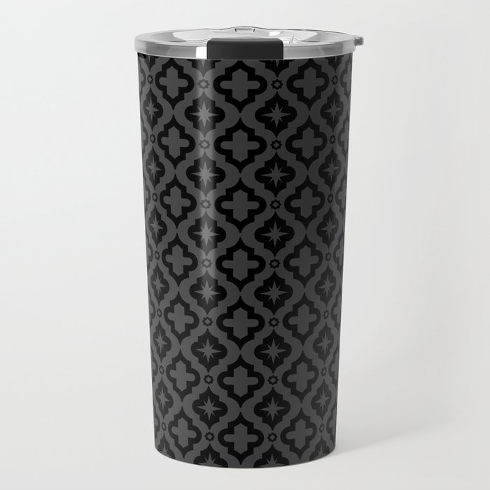 Dark Grey and Black Ornamental Arabic Pattern Travel Mug